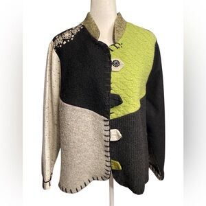 Baabaazuzu vintage Colorblock Wool Jacket with Unique Buttons